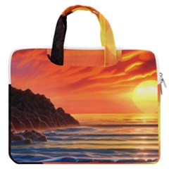 Reflecting Sunset Over Beach Macbook Pro 13  Double Pocket Laptop Bag by GardenOfOphir