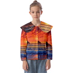 Reflecting Sunset Over Beach Kids  Peter Pan Collar Blouse by GardenOfOphir