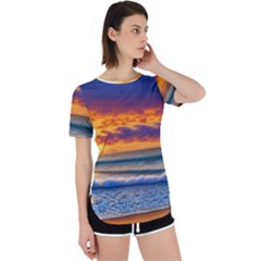 Summer Sunset Over The Ocean Perpetual Short Sleeve T-shirt by GardenOfOphir