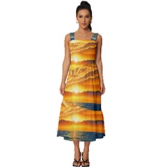 Sunset Scenic View Photography Square Neckline Tiered Midi Dress by GardenOfOphir