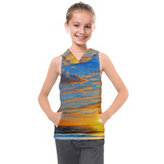 Orange Sunset On The Beach Kids  Sleeveless Hoodie by GardenOfOphir