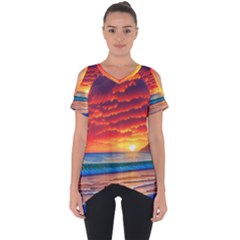 Sunset Over The Ocean Cut Out Side Drop Tee by GardenOfOphir