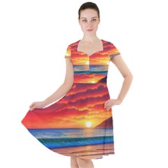 Sunset Over The Ocean Cap Sleeve Midi Dress by GardenOfOphir