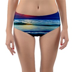 Sunset Beach Waves Reversible Mid-waist Bikini Bottoms by GardenOfOphir