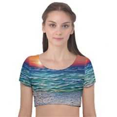 Nature s Beauty Velvet Short Sleeve Crop Top  by GardenOfOphir