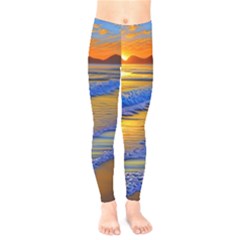 Waves Of Gold Kids  Leggings by GardenOfOphir