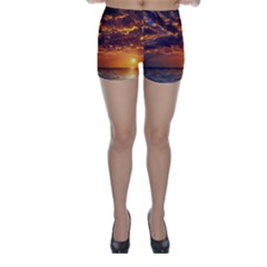 Orange Sunburst Skinny Shorts by GardenOfOphir