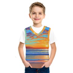 Golden Sunsets Over The Ocean Kids  Basketball Tank Top by GardenOfOphir