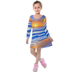 Summer Sunset Surf Kids  Long Sleeve Velvet Dress by GardenOfOphir