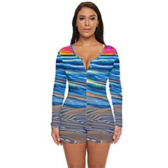 Waves Crashing On The Shore Long Sleeve Boyleg Swimsuit