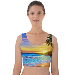 Sunrise At The Beach Velvet Crop Top by GardenOfOphir