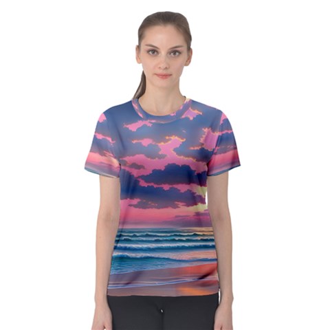 Sunset Over The Beach Women s Sport Mesh Tee by GardenOfOphir