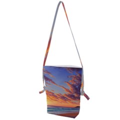 Summer Sunset Over Beach Folding Shoulder Bag by GardenOfOphir