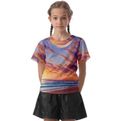 Summer Sunset Over Beach Kids  Front Cut Tee by GardenOfOphir