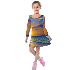 Nature Sunset Kids  Long Sleeve Velvet Dress