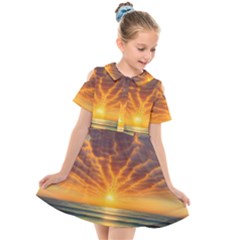 Waves At Sunset Kids  Short Sleeve Shirt Dress by GardenOfOphir