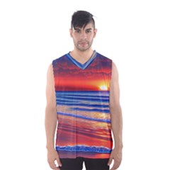 Golden Sunset Over Beach Men s Basketball Tank Top by GardenOfOphir