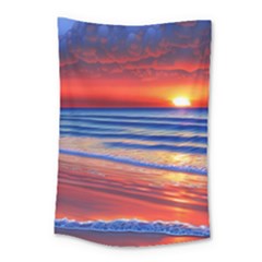 Golden Sunset Over Beach Small Tapestry by GardenOfOphir