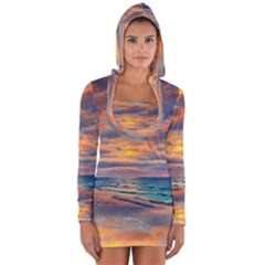 Serene Sunset Over Beach Long Sleeve Hooded T-shirt by GardenOfOphir