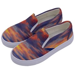 Serene Sunset Over Beach Kids  Canvas Slip Ons by GardenOfOphir