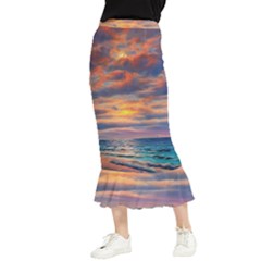 Serene Sunset Over Beach Maxi Fishtail Chiffon Skirt