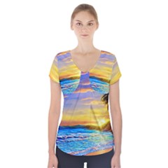 Sunrise At The Beach Short Sleeve Front Detail Top by GardenOfOphir