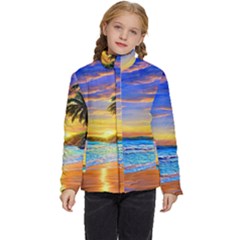 Sunrise At The Beach Kids  Puffer Bubble Jacket Coat by GardenOfOphir