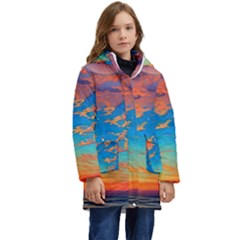 Waves Crashing On The Shore Kid s Hooded Longline Puffer Jacket by GardenOfOphir