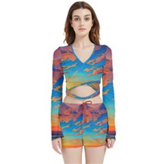 Waves Crashing On The Shore Velvet Wrap Crop Top And Shorts Set by GardenOfOphir