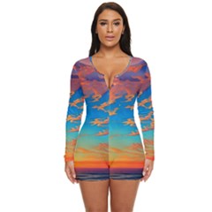 Waves Crashing On The Shore Long Sleeve Boyleg Swimsuit