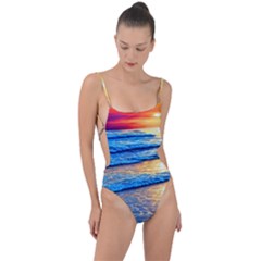 Ocean Sunset Tie Strap One Piece Swimsuit by GardenOfOphir