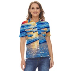Ocean Sunset Women s Short Sleeve Double Pocket Shirt