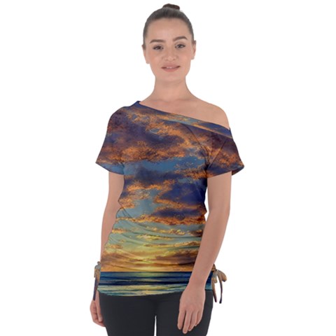 Sunrise Over The Sand Dunes Off Shoulder Tie-up Tee by GardenOfOphir