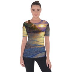 Sunset At The Surf Shoulder Cut Out Short Sleeve Top by GardenOfOphir