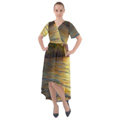 Sunset At The Surf Front Wrap High Low Dress by GardenOfOphir