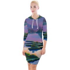 Astonishing Lake View Quarter Sleeve Hood Bodycon Dress by GardenOfOphir