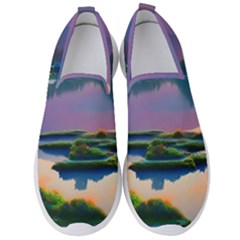 Astonishing Lake View Men s Slip On Sneakers by GardenOfOphir