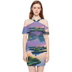 Astonishing Lake View Shoulder Frill Bodycon Summer Dress