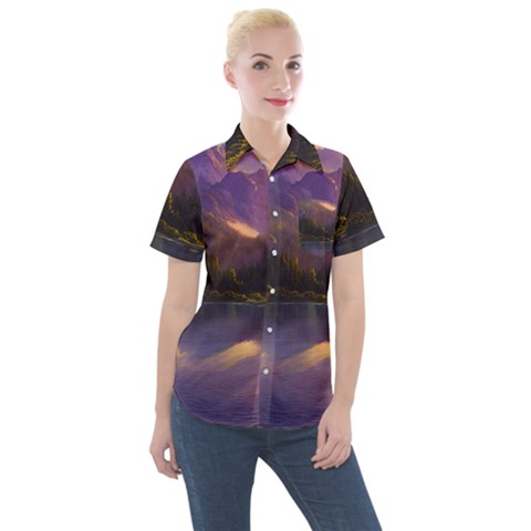 Colored Hues Sunset Women s Short Sleeve Pocket Shirt by GardenOfOphir