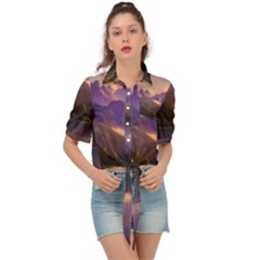 Colored Hues Sunset Tie Front Shirt  by GardenOfOphir