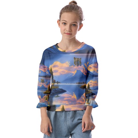 Beautiful Sunset Kids  Cuff Sleeve Top by GardenOfOphir