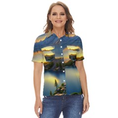 Crimson Sunset Women s Short Sleeve Double Pocket Shirt