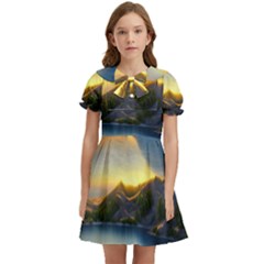 Crimson Sunset Kids  Bow Tie Puff Sleeve Dress by GardenOfOphir