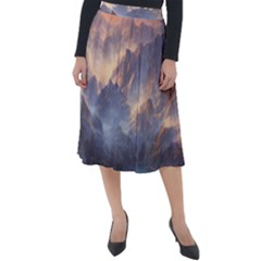 Dusty Sunset Classic Velour Midi Skirt  by GardenOfOphir