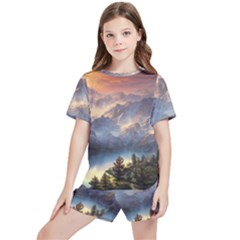 Dusty Sunset Kids  Tee And Sports Shorts Set by GardenOfOphir