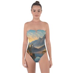 Dazzling Sunset Tie Back One Piece Swimsuit by GardenOfOphir
