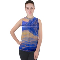 Dramatic Sunset Mock Neck Chiffon Sleeveless Top by GardenOfOphir