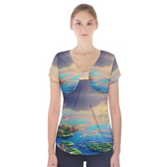 Exquisite Sunset Short Sleeve Front Detail Top by GardenOfOphir