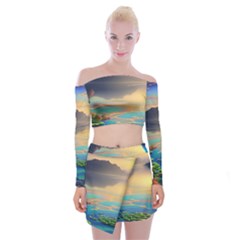 Exquisite Sunset Off Shoulder Top with Mini Skirt Set