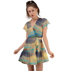 Exquisite Sunset Flutter Sleeve Wrap Dress by GardenOfOphir